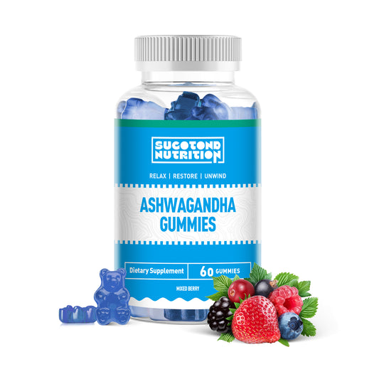 Sucotond Ashwagandha & Vitamin D Gummy - 60 Count - Mixed Berry, KSM-66, Vegan, Plant Based, Non-GMO, Gluten-Free & Gelatin Free Relax. Restore. Unwind, Pack of 1