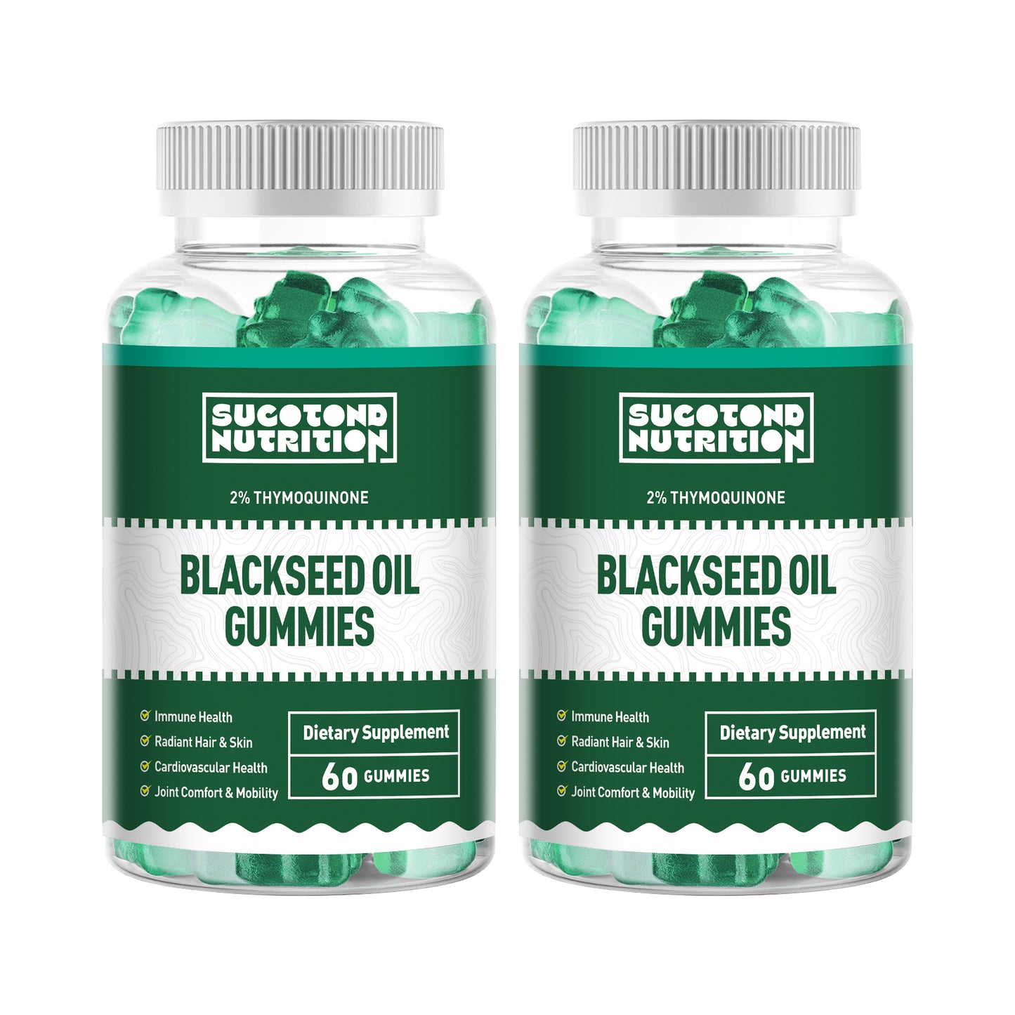 Sucotond Black Seed Oil Gummies with Honey and W/ 2%+ THYMOQUINONE - Nigella Sativa Seeds - Super antioxidant for Immune Support, Joints, Digestion, Hair & Skin - 60 Gummies