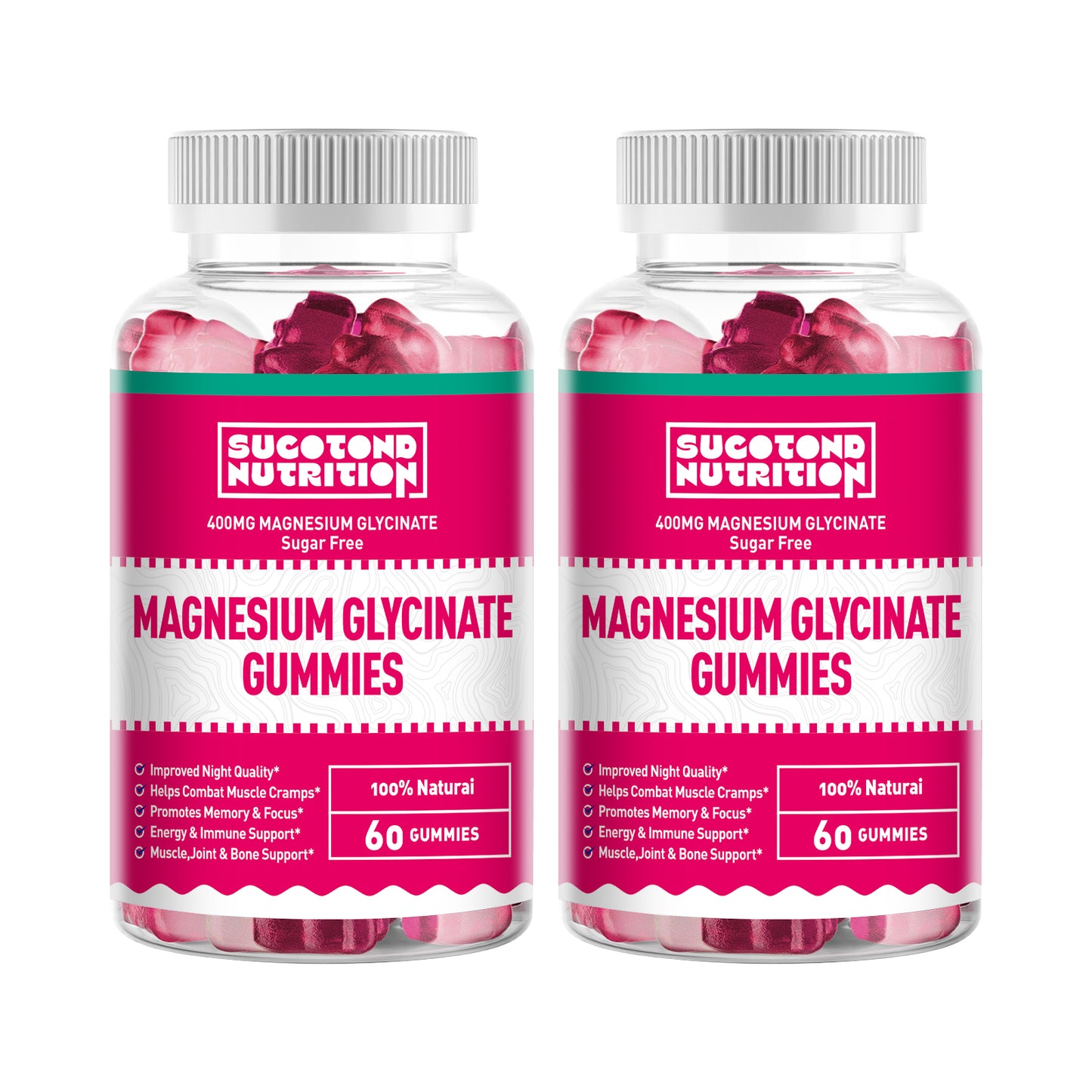 Magnesium Glycinate Gummies 400mg - Sugar Free Magnesium Potassium Supplement with Magnesium Malate, Vitamin D, B6, and CoQ10 for Calm Support & Sleep for Adults - Raspberry Gummies