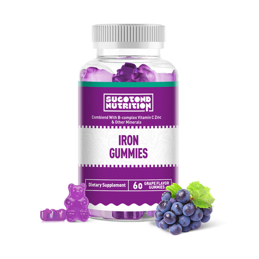Sucotond Iron Gummies - Multivitamin Supplement with Vitamin C, A, B & Zinc, Supports Blood Oxygen, Vegan Iron Supplements  Grape Flavor