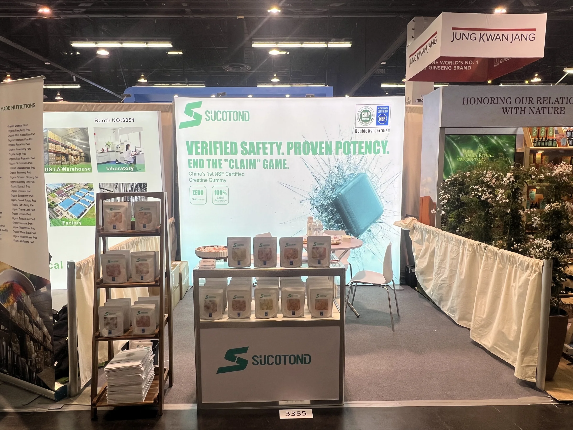 SUCOTOND booth with packaged gummy products at Natural Products Expo West 2026 in Anaheim