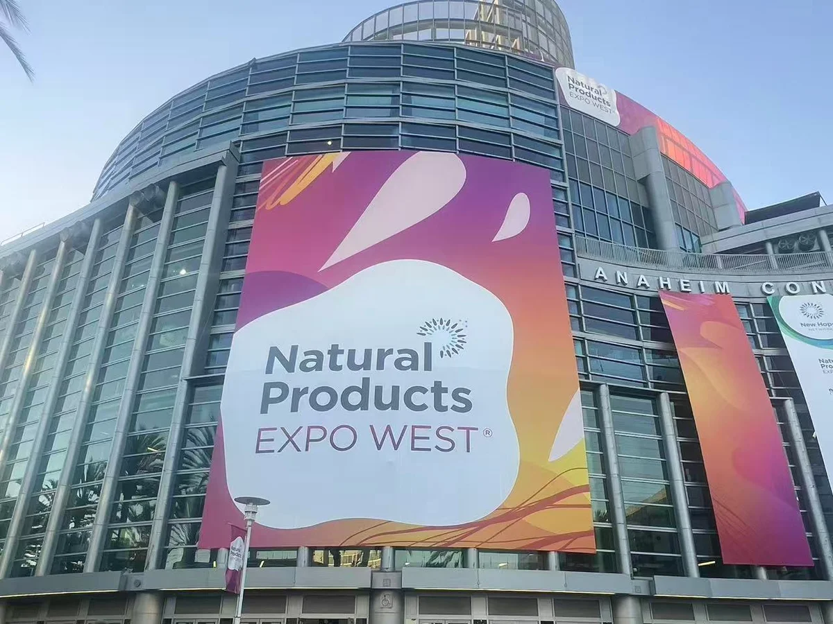 Natural Products Expo West signage on the Anaheim Convention Center facade
