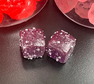 Purple gummy samples for apple cider vinegar gummies with beetroot and pomegranate