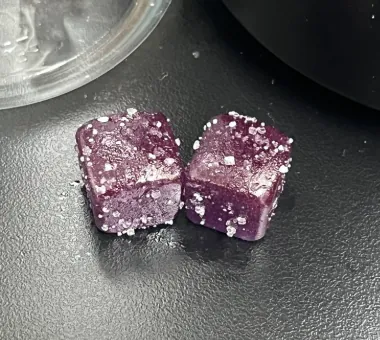 Purple square gummy samples for custom creatine magnesium gummy formulations