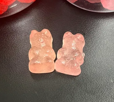 Translucent bear-shaped gummy samples for sugar-free creatine electrolyte gummy development