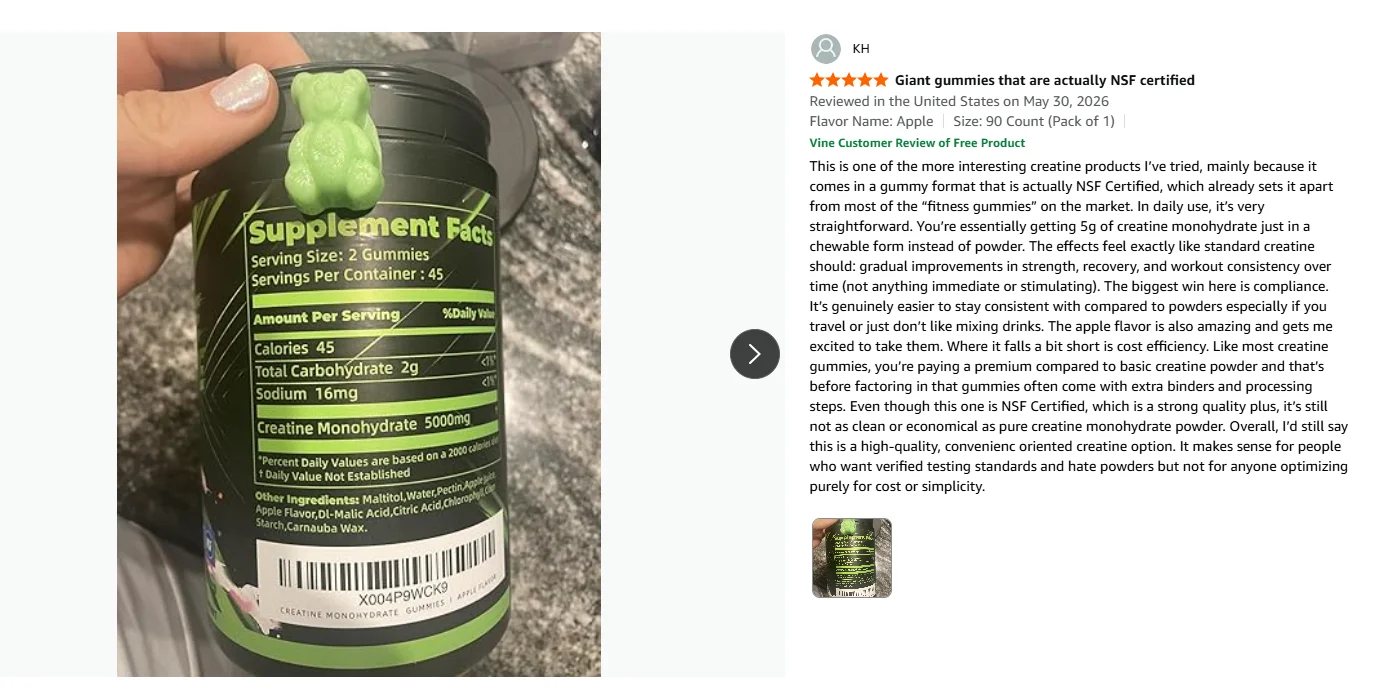 Amazon Vine Review_5g Creatine Monohydrate Gummies