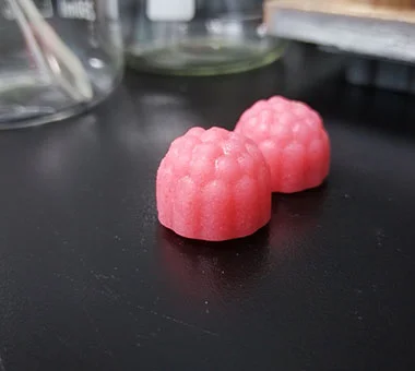 Pink flavored creatine monohydrate gummy samples developed for private label supplement projects