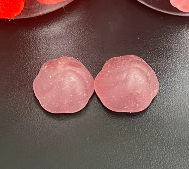 Smooth pink gummy samples for sugar-free elderberry gummy formulation development