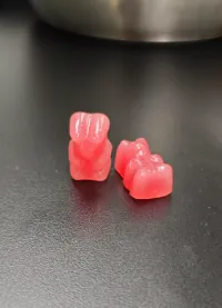 Small red bear-shaped gummy samples for a children's elderberry gummy development project
