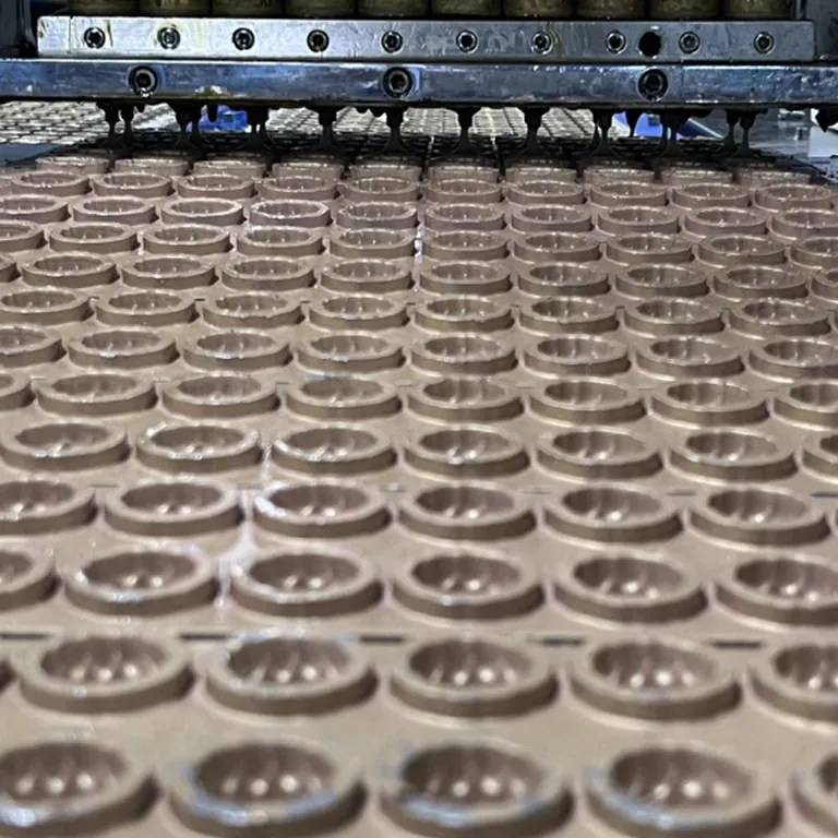 Gummy molds on a production line during high-dose glutathione gummy scale-up and depositing evaluation
