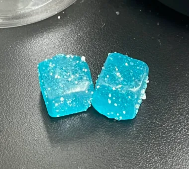 Blue gummy samples for melatonin L-theanine combination gummy formulations