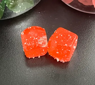 Amber-orange gummy samples for melatonin magnesium combination gummy development