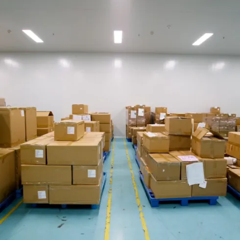 Packaged goods stored for probiotic gummy supply, backed by a formula library that includes multi-strain blends with Bacillus coagulans and Bacillus subtilis.