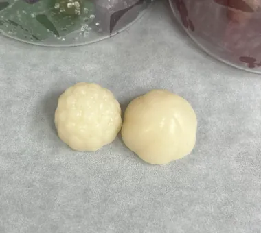 White probiotic gummy samples formulated with B. coagulans and B. subtilis, targeting approximately 2 billion CFU per serving at shelf life in a mature commercial formula.