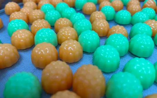 Pink vegan probiotic gummy samples made with cellulose and pectin instead of gelatin, with strain, flavor and coating choices designed to support Vegan, Halal and Kosher certification requirements.