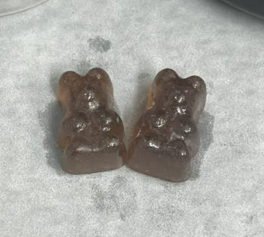 Dark botanical gummy samples for a sea moss bladderwrack and burdock root formula