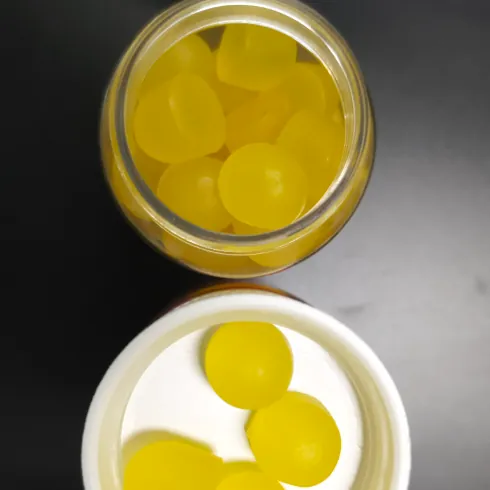 Yellow gummy samples in a small bowl for whole serving flavor and chew review