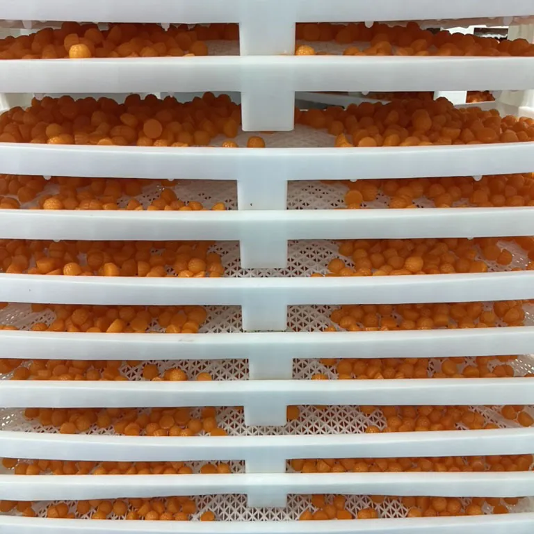 Gummy trays during the post-cooking cooling stage of vitamin C gummy production