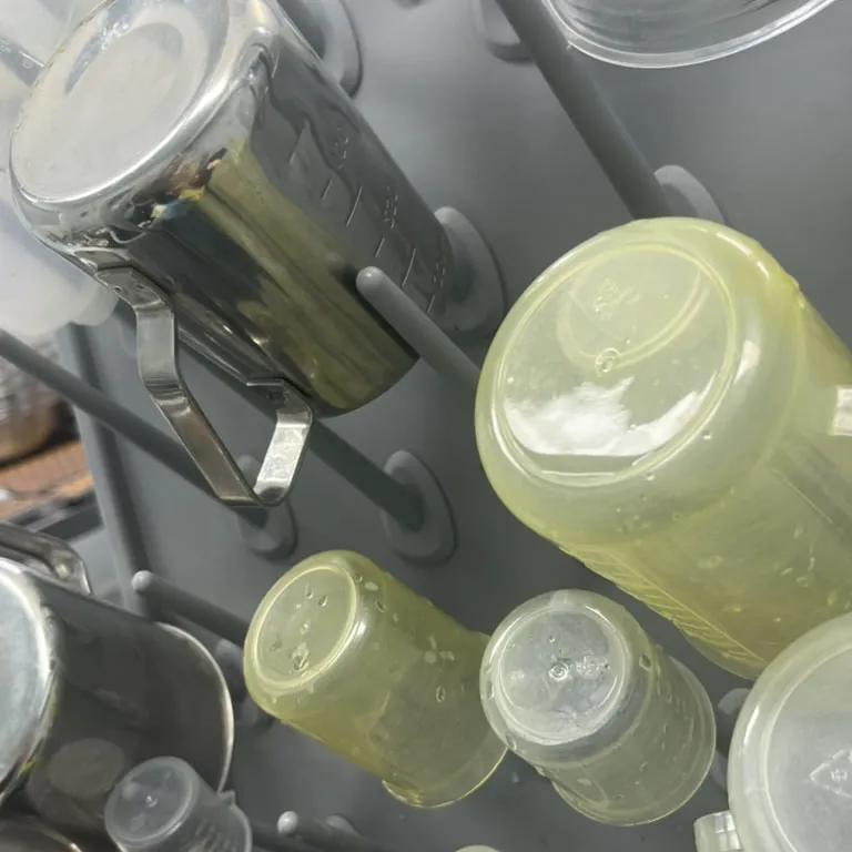 Laboratory liquid samples prepared for vitamin C gummy formula pre-evaluation and compatibility assessment