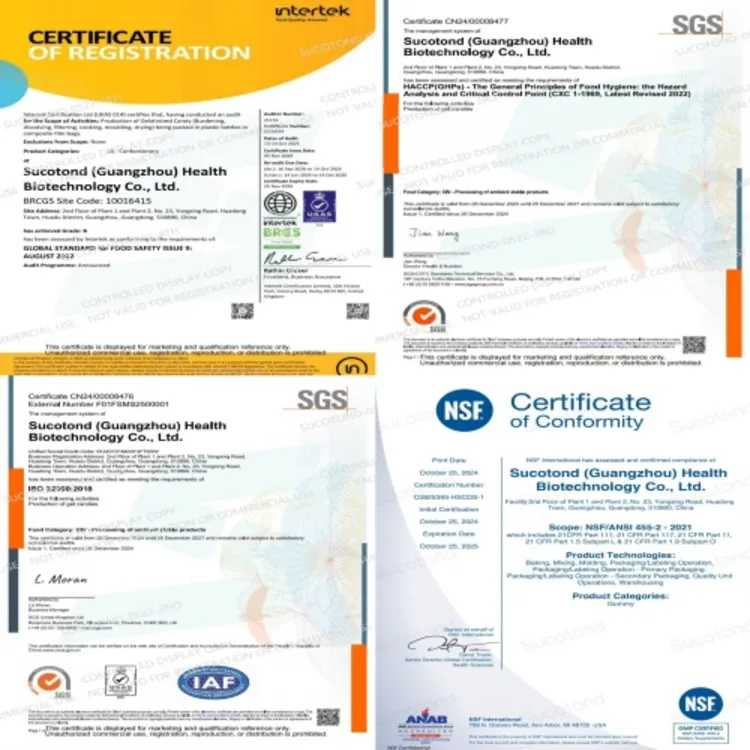 GMP, HACCP, ISO 22000 and BRCGS certifications supporting vitamin C gummy manufacturing and supplier qualification