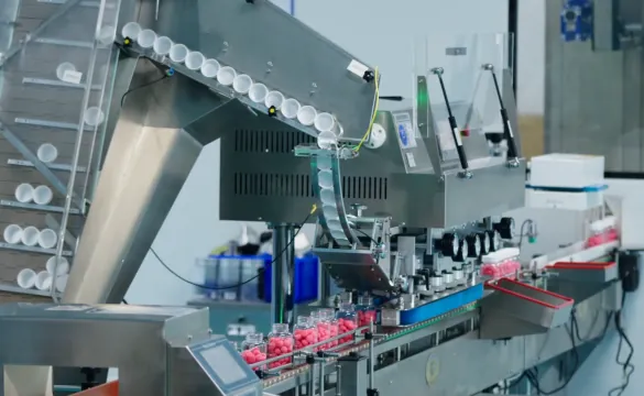 Automated bottling and packaging line for vitamin d3 k2 gummies
